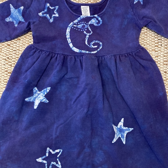 VNTG Batik Girls Dress Moon & Stars Long Sleeve Cotton Tie Dye Hand Made Size 4 - Picture 2 of 8